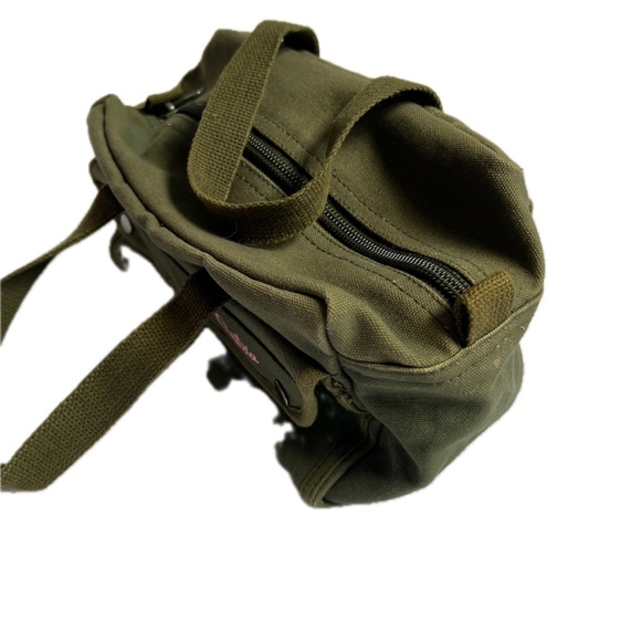 Aritzia Duffle Tote Bag Small Army Green Cotton Canvas Front & Back Pockets - Picture 5 of 8